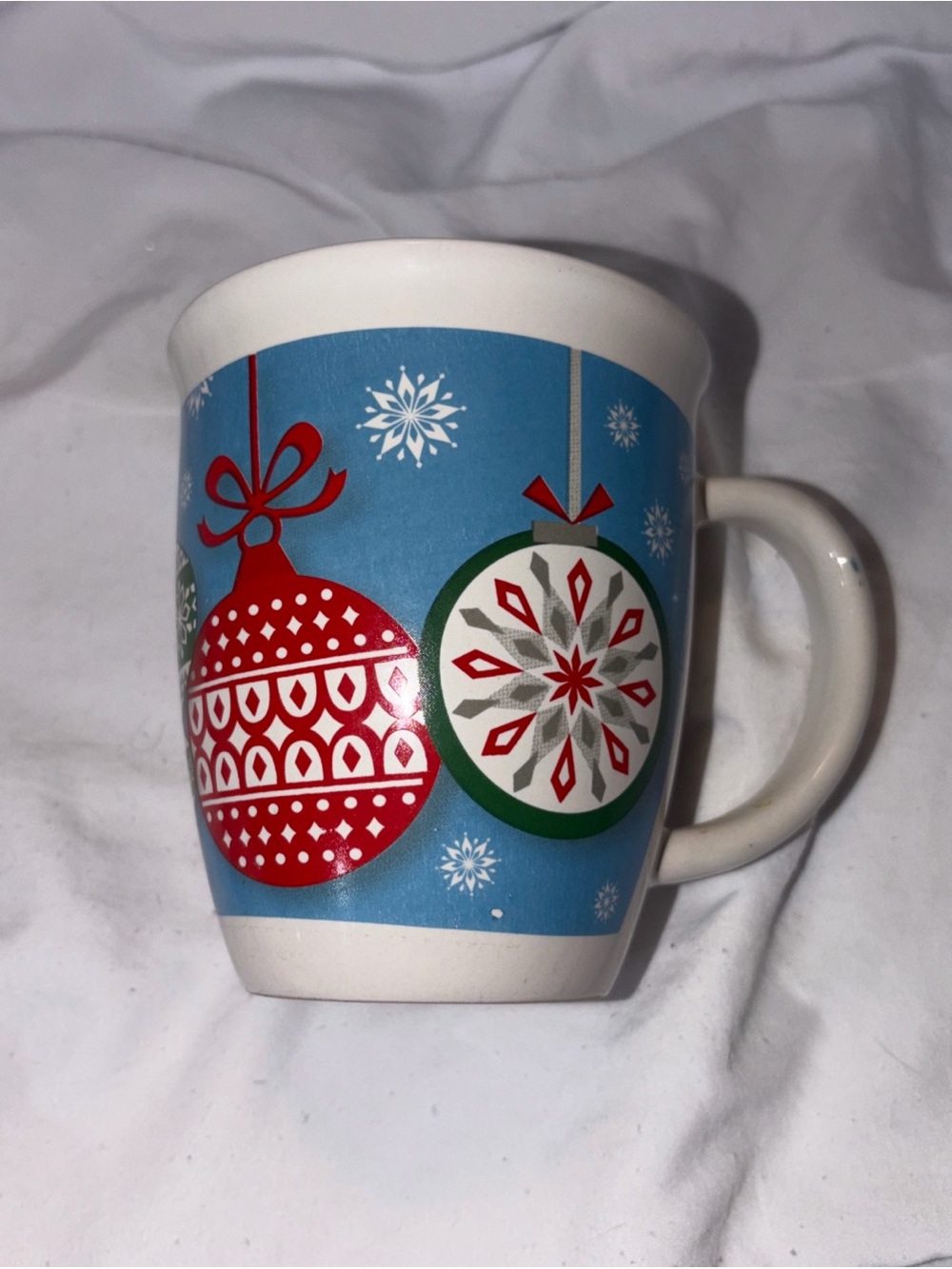 Royal Norfolk Christmas Mug- Ornaments, Snowflakes, Red, Green, Blue